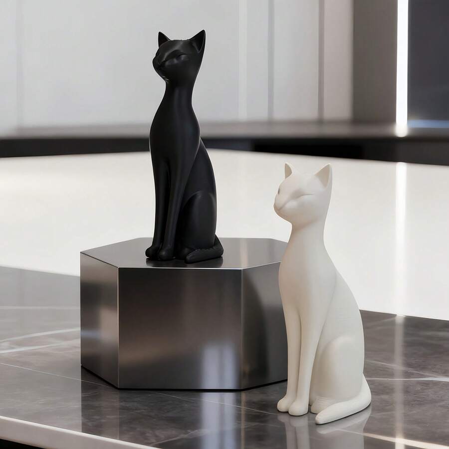 1 pieza Elegante estatua de gato, escultura de arte minimalista, figura de gato, decoración abstracta para el hogar, decoración de escritorio/gabinete/dormitorio, regalo para ella, diseño refinado, artesanía delicada - Blanco - Ver 1