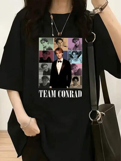 Plus Size-Funny Men's And Women's Round Neck T-Shirt Women's  Fashion T-Shirt,A Fashionable Women'S Spring And Summer Collection Featuring A Collage-Style Design: At The Is A Figure Dressed In A Black Suit, Paired With A White Shirt And Bow Tie, Surrounded By Various Photos Of Characters With Different Styles And Color Backgr