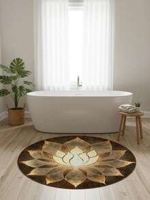 1pc Elegant Gold Lotus Flower Printed Round Rug, Suitable For Daily Home, Traditional Festivals, Party Decoration, Decorative Rug, Small Rug, Carpet, Home Decor, Living Room Rug, Bedroom Rug, Outdoor Rug, Washable Rug - Multicolor - View 9