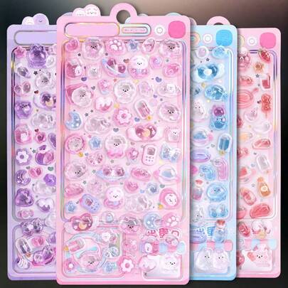 1pc/2pcs/4pcs 3D Shiny Transparent Jelly Candy Stickers, Cute Pet & Sweet Theme Diary Decorative Stickers, Handmade Stickers And Stationery Stickers