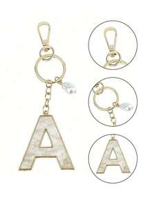 1pc 26 English Alphabet Faux Pearl Alloy Keychain Paired With Bowknot Ornaments, Popular Accessory, Backpack Charm Car Hanging Pendant Women Girls,Wallet And Handbag Accessories,Couple Pendant, Bag Pendant, Headphone Pendant,Suitable As A Family, Friends, Lovers, Mother's Day Gifts, Teacher Gifts, Birthday Gifts, Holiday Gifts - 金色 - 查看 8