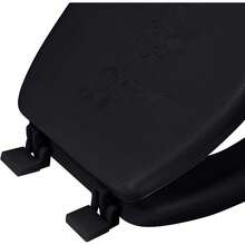 Bath Bliss Asiento de inodoro redondo estándar extra suave| Tapa decorativa de vinilo| Se adapta a asientos de 16.5 pulgadas| Bisagras antideslizantes ajustables de fijación rápida| Baño| Negro - negro - Ver 7
