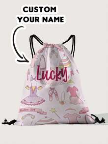 1pc Customized Name Cartoon Princess Dress Pattern Drawstring Backpack, Can Be Customized According To Your Unique Design, Perfect For Children, Print Your Own Name Or Print Your Sister's And Classmate's Name As A Gift To Give To Others - Multicolor - View 13