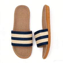 Men's Linen Slippers, Lightweight Non-Slip Indoor Slippers For Bedroom, Summer - Blue - View 8