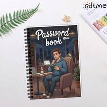 GDTME 1本密码本，双面印刷，双螺旋装订。封面设计描绘了一位男士在舒适的家庭办公室环境中阅读书籍，背景元素包括咖啡、笔记本电脑和绿植，以及“密码本”字样。专为都市居民设计。文具、日记本、笔记本、办公用品。 - ZJ-362男青年密碼記事本(A5) - 查看 4