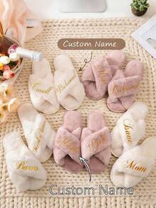 Customized Bride Slippers, Fluffy Bridesmaid Slippers, Personalized Bride Slippers, Party Gifts, Customized Plush Slippers, Customized Bride Slippers, Spa Party Slippers, Bridesmaid Plush Slippers, Plush Slippers, Personalized Bride Slippers - Multicolor - View 8