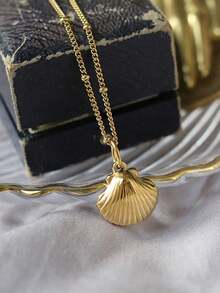 1pc Stainless Steel Waterproof & Fade-Resistant Ocean Beach Shell Pendant Necklace, Suitable For Women's Daily Wear - Seashell Side Chain - View 1