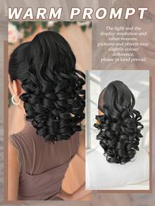 12 Inch Black Deep Wave Thermoplastic Fiber Synthetic Ponytail Hair Extension, Claw Design, Suitable For Women's Party And Daily Use - Black - View 8