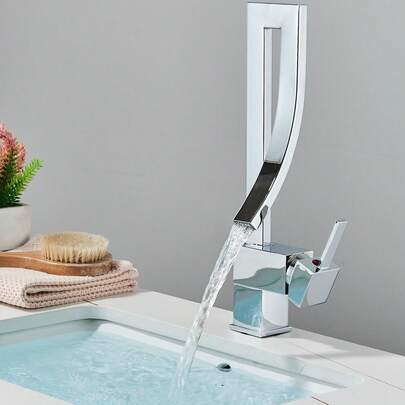 Modern Bathroom Sink Faucet Waterfall Single Handle Single Hole Lavatory Mixer Tap