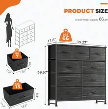 Sweetcrispy 9-Drawer Dresser, Fabric Storage Tower For Bedroom, Hallway, Entryway, Closet, Tall Chest Organizer Unit With Fabric Bins, Steel Frame, Wood Top, Easy Pull Handle - Black Wood Grain - 查看 3