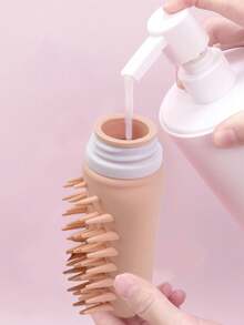 1 Peça Garrafa Recarregável de Silicone para Apertar, Dispensador Portátil de Shampoo e Loção para Viagem, com Massageador de Couro Cabeludo Embutido, Adequado para Armazenamento de Cuidados com os Cabelos. - Multicolorido - Visão 3