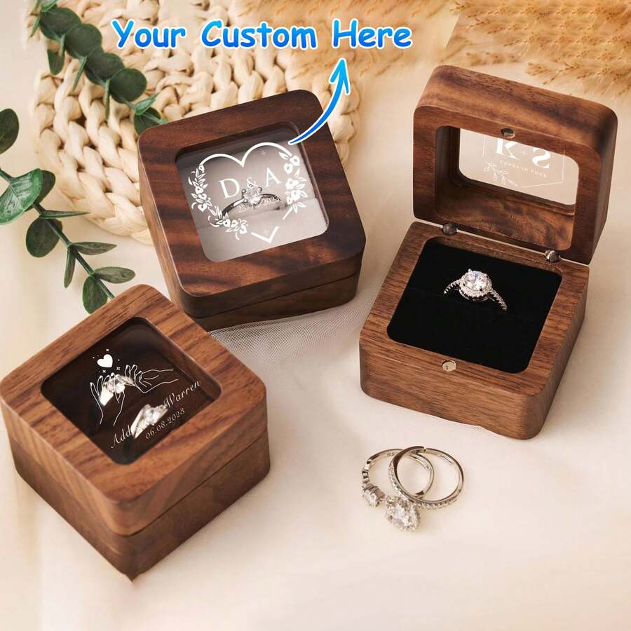 Personalized Wooden Ring Box With Custom Name, Personalized Engagement Ring Box,Acrylic Lid Wedding Ring Box For Her,Anniversary Gift, Engraved Ring Box - Multicolor - View 1
