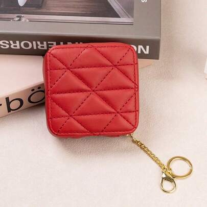 Borsa per rossetto mini con motivo a rombi, disponibile in più colori, borsa portatile con specchio, portamonete con portachiavi, adatta per pendolarismo quotidiano e shopping