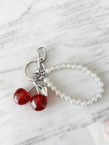 1 Peça Chaveiro Pingente de Pérola de Cereja, Enfeite de Bolsa Brilhante de Cereja, Hardware de Metal e Resina Brilhante, Chaveiro Unissex, Decoração de Carteira e Bolsa. Adequado para Carteiras e Bolsas Femininas, Presentes e Lembranças do Dia dos Namorados, Acessórios de Carro, Enfeites de Bolsa, Pendentes de Mochila. - Prata - Visão 5