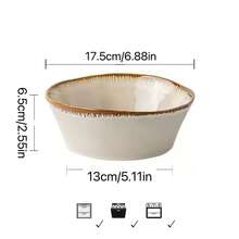 1个不对称沙拉碗，陶瓷开口蔬菜碗，个性化餐厅复古拉面碗，7英寸 - 卡其 - 查看 9