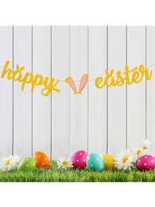 Happy Easter Themed Party Decorations Pull Flag Rabbit Ears Banner - Multicolor - View 1