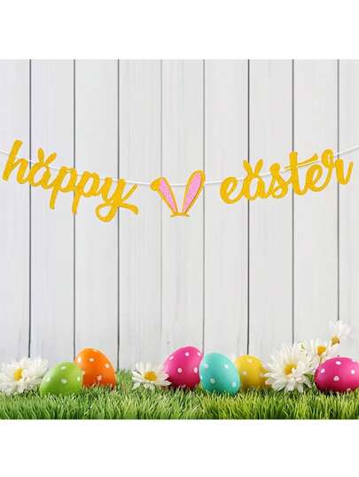 Happy Easter Themed Party Decorations Pull Flag Rabbit Ears Banner