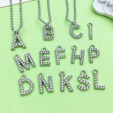 10/26pcs Rhinestones A-Z Alphabet Letter Charms Glitter Crystal Letter Beads For DIY Bracelet Necklace Earrings Choker Craft - Silver - View 3