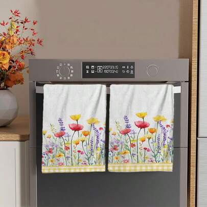 2/4/48pcs Spring & Summer Series Colorful Wild Flower Plaid Pattern Print Kitchen Towels - Super Soft, Highly Absorbent Polyester Dish Towels & Hand Towels, Ideal For Holiday Decor, New Year Gifts, Kitchen Decor, Party Decorations