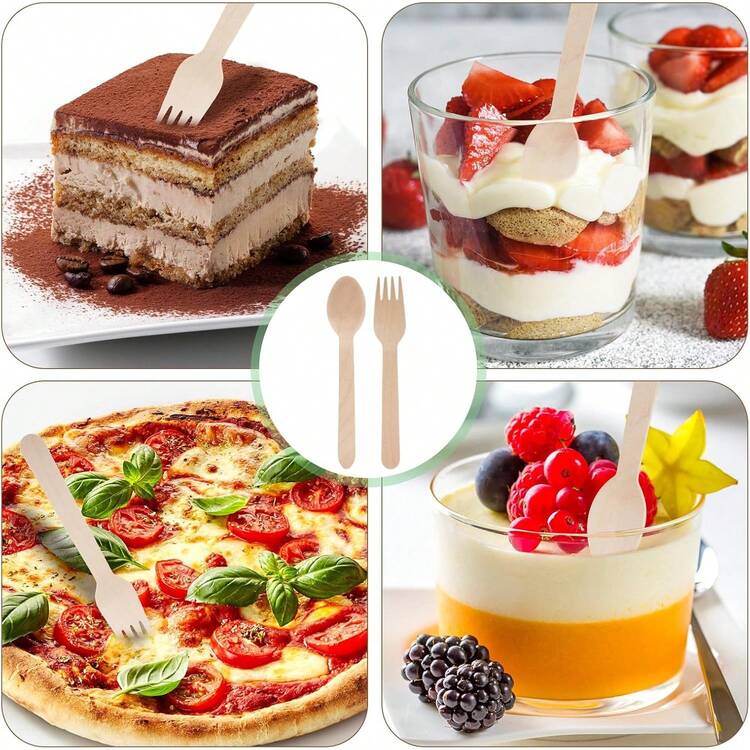 7/12/25/50/75/100/300 יחידות סט סכו"ם מעץ איכותי, כלי מסיבה לשימוש חוזר לעוגה, קינוח, סלט, המבורגר, כריך, סושי, פסטה, פירות, מתאים למסיבת חג, יום הולדת, חתונה, עיצוב הבית, מטבח, חג המולד, יום האהבה - ריבוי צבעים - ראה 3