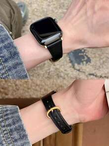 1 szt. pasek do zegarka z prawdziwej skóry z klamrą w kształcie podkowy, kompatybilny z Apple Watch 38/40/41/42/44/45/46/49 mm, odpowiedni do modeli Ultra/Ultra2/SE/SE2/11/10/9/8/7/6/5/4/3/2/1 - Czarne - Zobacz 6