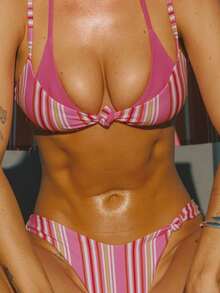 2026 Women's Beach Summer Swimsuit Set Random Print Spaghetti Strap Sexy Bikini , Summer Outfits,Elegant,Valentine's Day,Beach,Vacation,Carnival,Casual,Chic,Summer Outfits,Summer Holiday Outfits,Spring,Valentine Outfits For Women,Carnival. - 粉色 - 查看 3