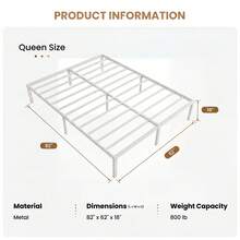SHA CERLIN Twin/Full/Queen/King Size Bed Frame, White, 18 In Metal Platform Bed With Heavy Duty Steel Slat Support, Under-Bed Storage Space, No Box Spring Needed, Easy Assembly, Stable Structure, 800 LB Weight Capacity - 18 Inch-white - View 10