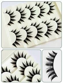 5 Pairs Thick Anime/Cartoon Style False Eyelashes, 10-15mm, Natural & Realistic, Suitable For Halloween/Party/Christmas Makeup, Strip Eyelashes - Fluffy Lashes - View 5