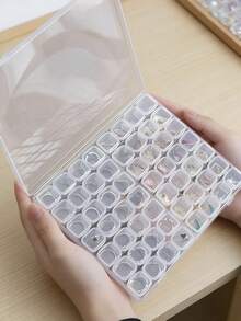 1个28/56格透明塑料收纳盒，高透明度首饰盒，带固定隔板，多用途透明塑料盒，可用于存放耳环、戒指、珠子、珠宝、DIY工艺品、美甲工具和配件，也可作房间装饰。 - 彩色 - 查看 7