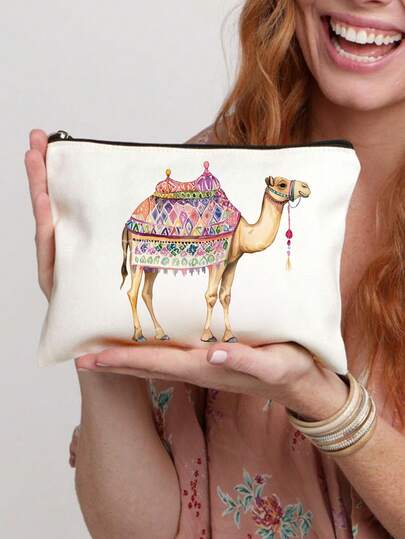 Camels Print Makeup Bag, Multiple Styles To Choose From, Colored Ink Style,Reusable Cosmetic Pouch With Camels Design, Lightweight, Cosmetic & Toiletry Organizer Bag, Zippered Cosmetic Bag, Lightweight Coin Purse, Toiletry Bag, Storage Bag, Travel Accessory, Perfect For Shopping, Versatile Use, For Organizing Makeup, Brushes, Accessories, New Year, Valentine's Day Gift, Ramadan Gift