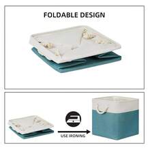 Fabric Baskets For Closets Shelves Lined Set Of 3 Large Square Collapsible Storage Bins For Organizing 13 X 13 Cube Storage Bins For Pantry Organization Storage(Teal Blue) - White & Teal - View 7