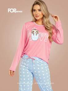Women's Long Blogger Pajama Set - Warm, Soft Touch, Maximum Comfort For Sleeping In Cold Weather - Baby Blue - View 3