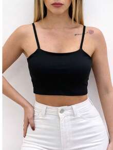 Cropped Feminino Suplex Forrado Top Academia Alça Fina Zero Transparência Confortavel Look de Verão - Preto - Visão 9