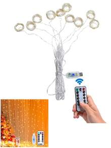 Cortinas Decorativas De 300 Led Serie De Luces Con 8 Modos - Amarillo - Ver 9