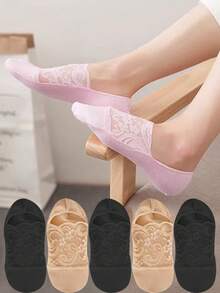Summer Women Socks Breathable Lace Flower Invisible Socks Cool Thin Casual Low Cut Transparent Boat Socks - Multicolor - View 3
