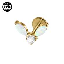 1件装 Cz 叶子 G23 纯钛耳骨耳钉 16G 内螺纹锆石蝴蝶耳廓耳屏穿刺饰品 - 如圖 - 查看 17