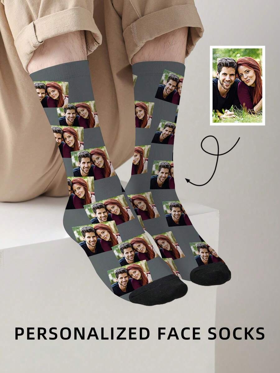 1 Pair Custom Face Socks, Custom Photo Sock, Custom Printed Socks, Personalized Funny Face Socks, Custom Picture Socks, Put Any Face On The Socks, Anniversary Gift,Dawg,Colorful,Cute,Adorable,Contracted,Funny,Custom,Unique,Customized,Personalized,Ideal Gifts For Him,Ideal Gifts For Her,Boyfriend,Girlfriend,Family,Friends,Grandparents,Her,Underwear & Sleepwear,Christmas Home Atmosphere,Anniversary Gift, Valentine Gift, Birthday Gift, Wedding Gift - Multicolor - View 1