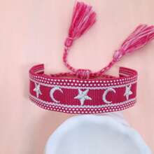 1pc Handmade Embroidered Pentagram Bracelet - Hot Pink - View 2