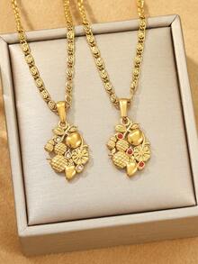 2pcs Stainless Steel Fashionable Cute Golden Pendant Necklace Set, Suitable For Women's Daily Wear Or Gift - Yellow Gold - View 6