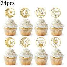 8 pezzi/24 pezzi/48 pezzi Decorazioni per cupcake per la festa di Mubarak e la celebrazione del Ramadan - Multicolore - Visualizzare 11