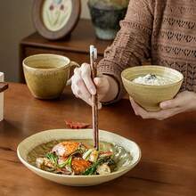 1pc Ceramic Irregular Shaped Salad/Dinner Plate, 9 Inches - Mustard Yellow - View 3