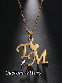 1pc Customizable Double Letter Necklace, With Two Custom Styles To Choose From, Personalized Couple Anniversary Birthday Gift, Elegant Design, Exquisite Craftsmanship, Touching Collection, Custom Engraved Female Jewelry, Stainless Steel Jewelry, Couple Necklace, Customizable Female Necklace, Is The Best Holiday Gift For Loved Ones Or Relatives And Friends On Halloween Or Christmas - Multicolor - View 2