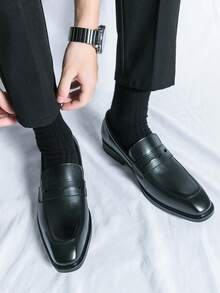 男士尖头正装鞋、乐福鞋、复古休闲皮鞋、婚鞋及办公鞋 - 黑色 - 查看 5