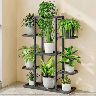 Soporte metálico para plantas de 5 niveles, alto para interior y exterior, para varias plantas, resistente e impermeable, para sala de estar, balcón, patio y jardín.