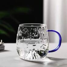 1个450毫升玻璃杯，耐热茶杯，简约山形设计，家用/办公水杯/咖啡杯，带把手 - 彩色 - 查看 4