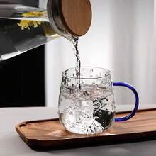 1个450毫升玻璃杯，耐热茶杯，简约山形设计，家用/办公水杯/咖啡杯，带把手 - 彩色 - 查看 9