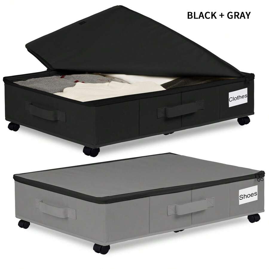 2pcs Under Bed Space-Saving Storage Organizer Box With Wheels - Waterproof Oxford Fabric, Pull-Out Design, Suitable For Clothes, Shoes, Socks - Dust-Proof Folding Box, Suitable For Toys And Books - Multicolor - View 1