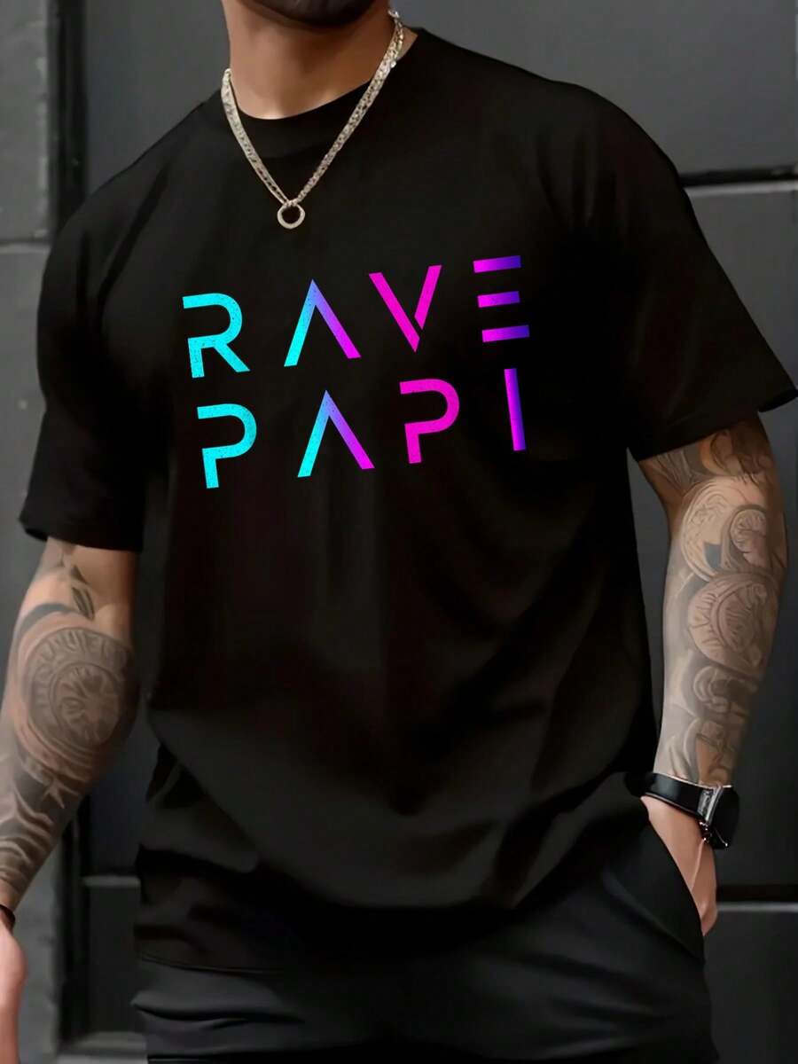 Rave Papi-EDM Festival Raver Daddy Fathers Groovy Cool T-Shirt - Men Relaxed Fit Clothing For All Seasons - màu đen - Xem 1