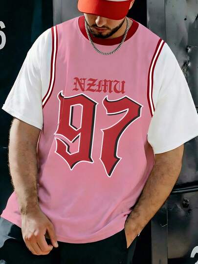 Men's Round Neck T-Shirt, Sports & Streetwear Collegiate Style Graphic Print Short Sleeve