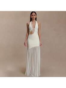 2026 New Fashion Temperament Hot-Selling Neck Women's Long Dress Sexy Hollow Pleated Backless Hip-Wrapped Dress - 白色 - 查看 4